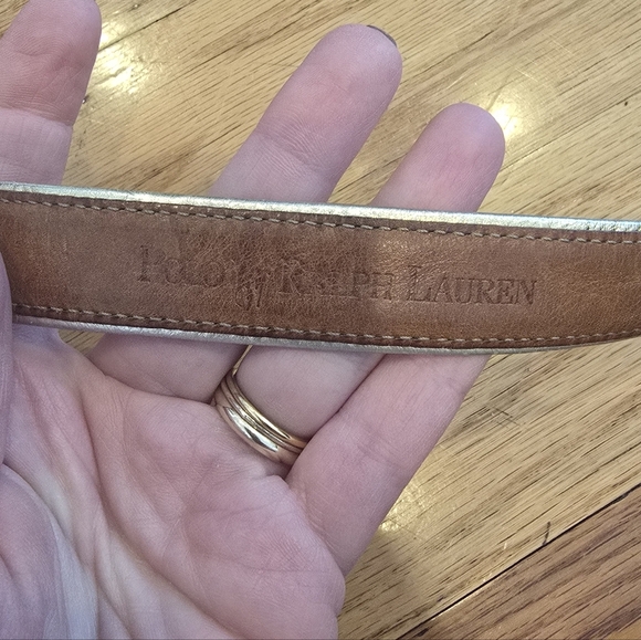 Vtg Polo Ralph Lauren Leather 2 Tone Belt Brass Nautical Buckle Womens 28 Navy main image 5